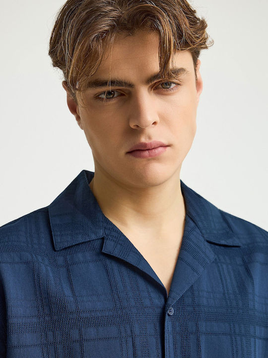 Short Sleeve Cotton Shirt Navy Blue