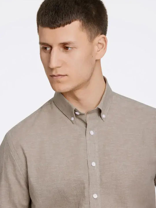 Long Sleeve Linen Shirt In Narrow Fit Brown