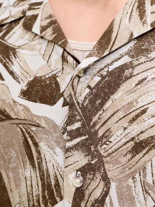 Short Sleeve Shirt in Wide Fit String (Beige)