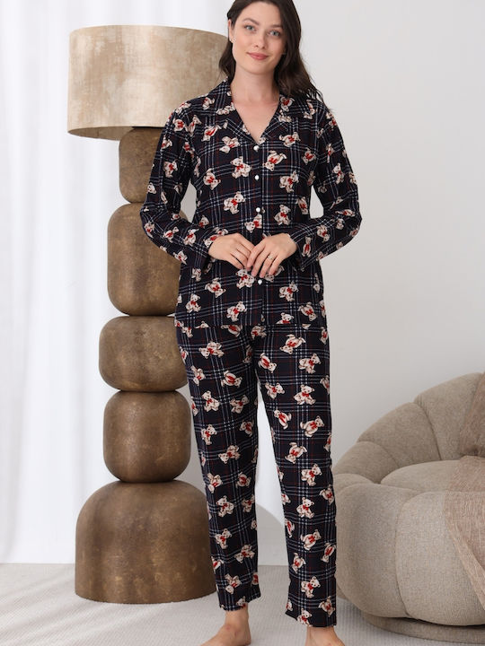 Boyraz Winters Damen Schlafanzug Set Blau Dunkel