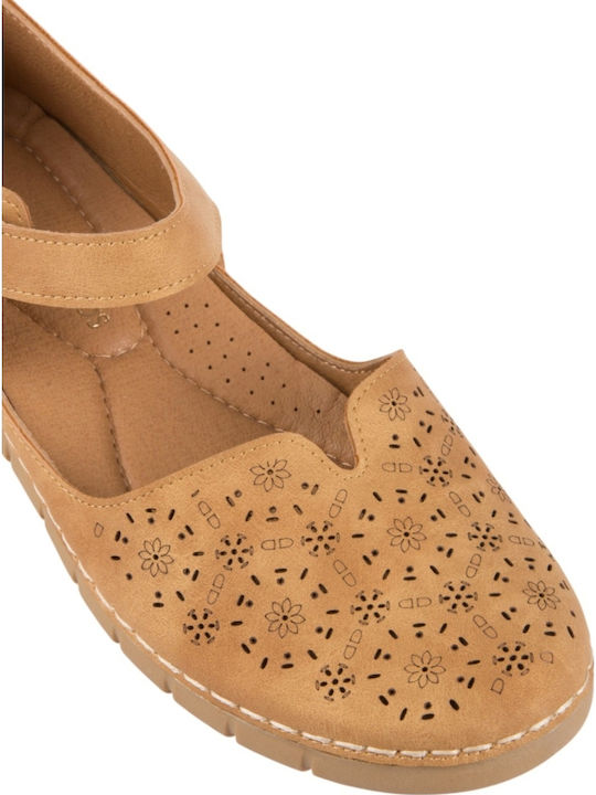 Women's Ballerina Shoes With Strap In Brown Colour