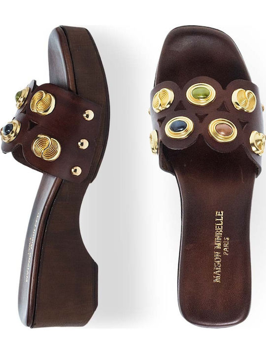 Pantofi Mules De Piele Cu Toc Maro