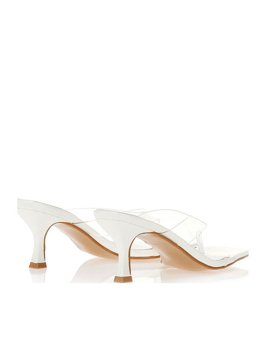 Mules In Patent Leather With High Heel In White Colour