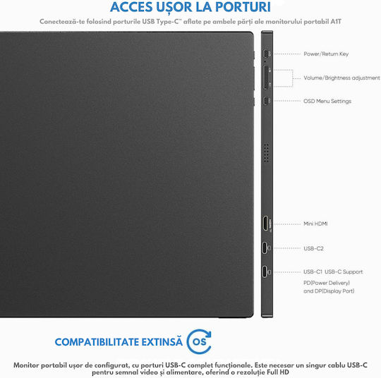 Arzopa Monitor Portabil HDR Touch 15.6" FHD 1920x1080