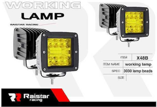Raistar Square Car Headlight LED 12V 3W 8cm With Yellow Lighting 1 Piece