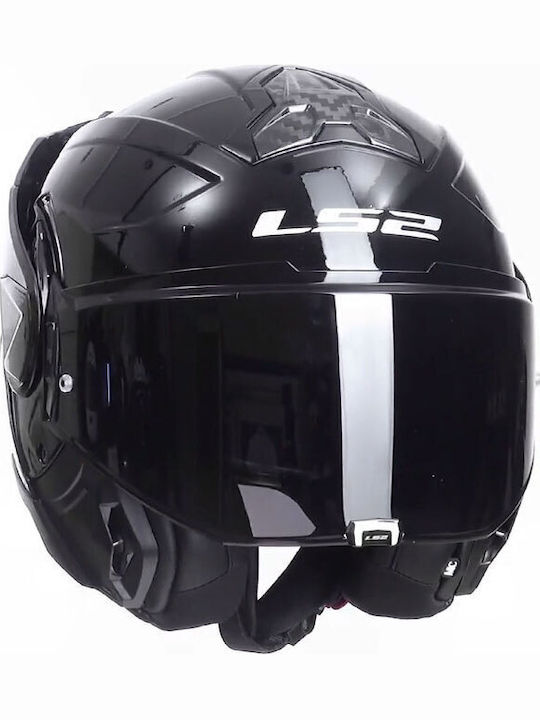 LS2 Advant II Черен гланц Мотоциклетна каска Флип ъп ECE 22.06 1750гр с Sunvisor