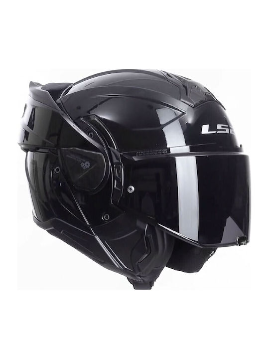 LS2 Advant II Черен гланц Мотоциклетна каска Флип ъп ECE 22.06 1750гр с Sunvisor