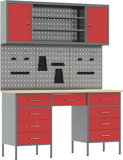 Ντουλάπα Εργασίας 8 Pcs Κόκκινο Μηχανισμένο Ξύλο Ατσάλι