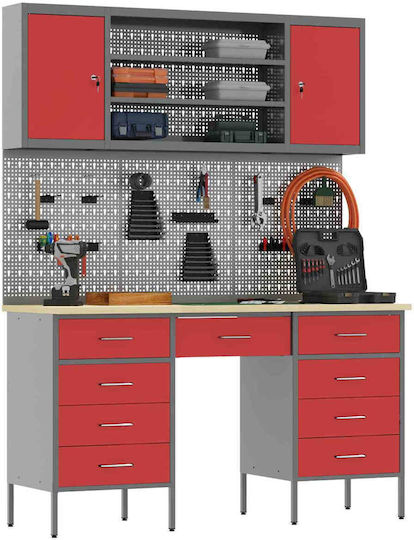 Ντουλάπα Εργασίας 8 Pcs Κόκκινο Μηχανισμένο Ξύλο Ατσάλι