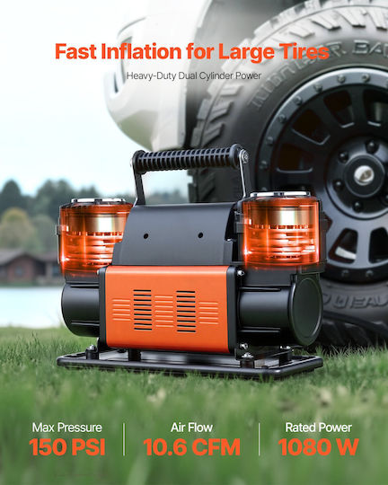 Vevor Τρόμπα Αυτοκινήτου 150PSI με Κροκοδειλάκια Μπαταρίας 12V