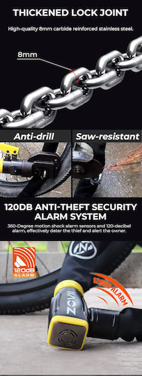 Lampa 120cm Motorcycle Anti-Theft Chain with Lock and Alarm