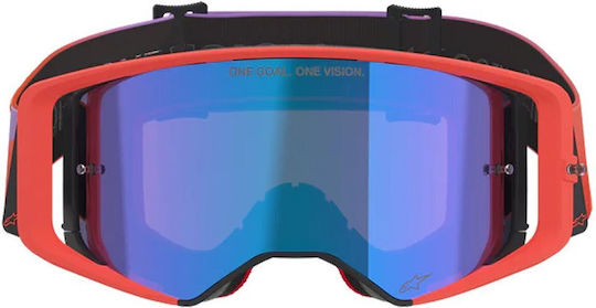 Motocross Goggles Alpinestars Supertech Vision Corp Coral Purple Mirror Blue
