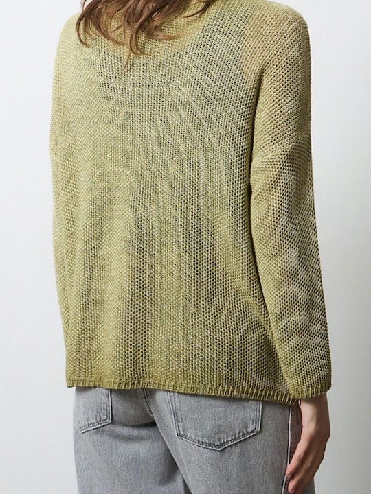 Damenbluse Langärmelig mit V-Ausschnitt Khaki