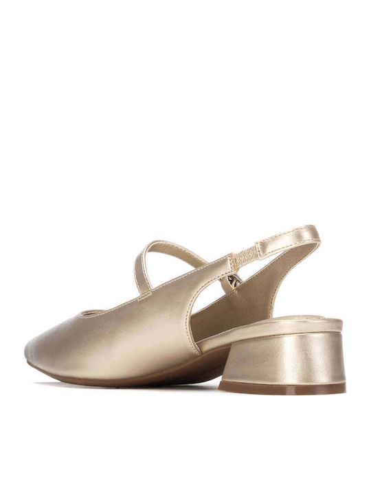 Lackleder Pumps mit Riemen & Niedrigem Absatz Gold