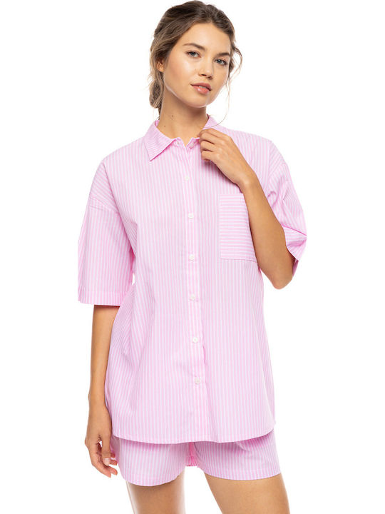 Pink Label Καλοκαιρινό Γυναικείο Σετ Πιτζάμας Baby Pink