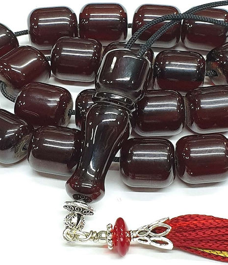 Roloi Komboloi Worry Beads with 21 Beads Made of Mastic Length 37cm Burgundy