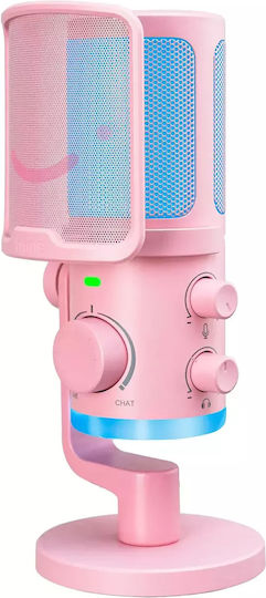 Fifine AmpliGame AM6P USB Microphone for Studio in Pink Color
