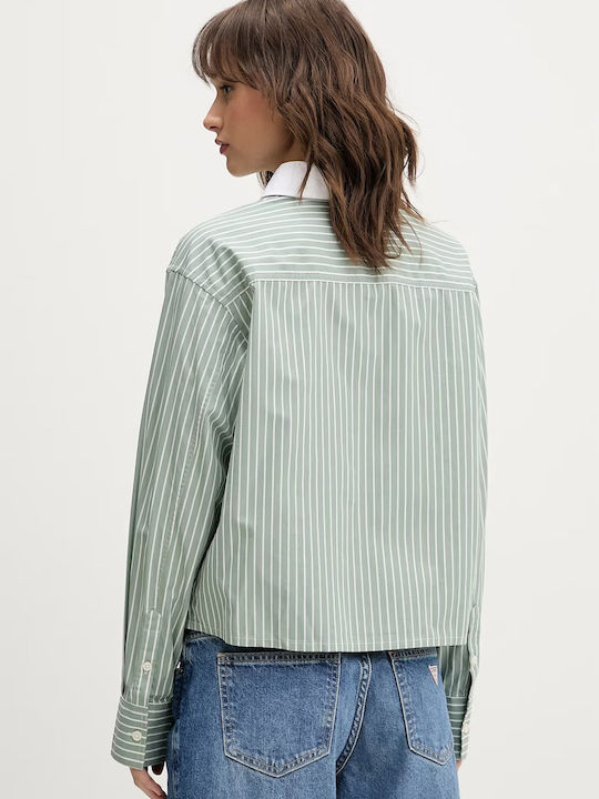 Long Sleeve Women's Shirt Green Striped