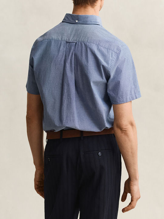 Gant Къс Ръкав Памучна Риза в Стандартна Кройка Steelblue