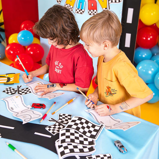 Party Invitations Checkered Black and White Race Cars 6 Pieces