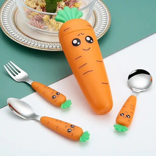 Pandaboo Set Baby Cutlery Plastic in Case Orange 3pcs
