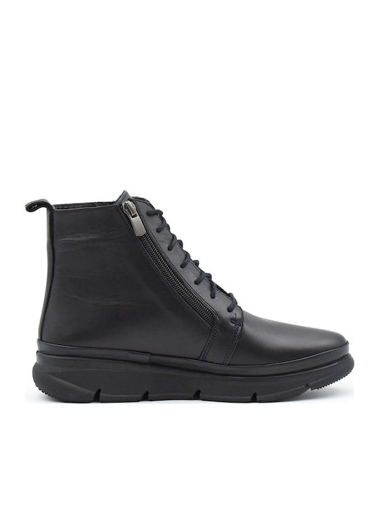 Leder Damen Stiefeletten Schwarz