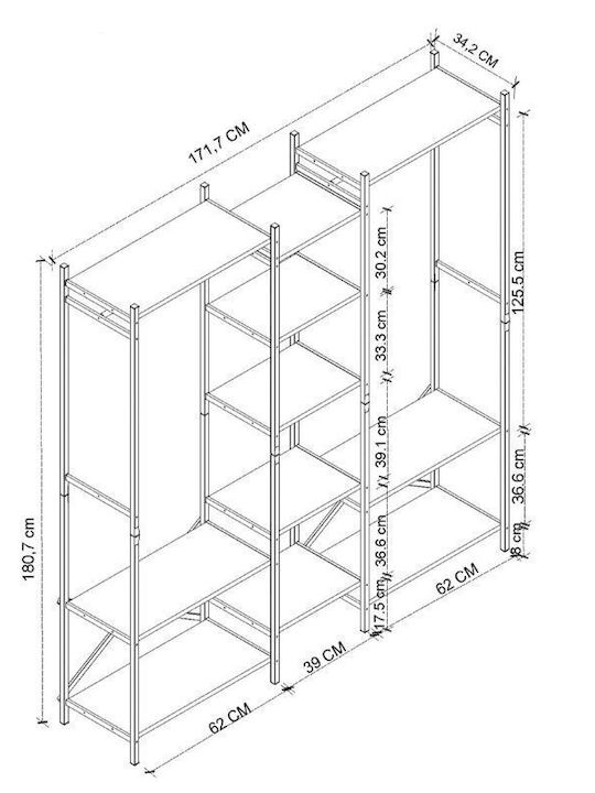 Megapap Openix Kleiderständer aus Holz Grüne 171,7x34,2x180,7cm