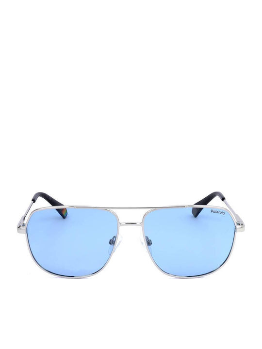 Polaroid Men's Sunglasses with Silver Metal Frame and Light Blue Polarized Lens PLD6195/S/X 010/C3