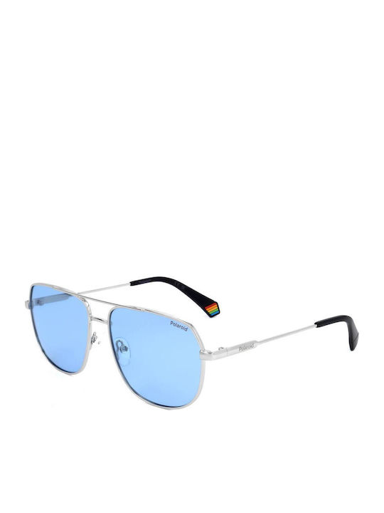Polaroid Men's Sunglasses with Silver Metal Frame and Light Blue Polarized Lens PLD6195/S/X 010/C3