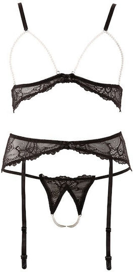 Cottelli Collection Abierta Fina Bra Suspender Set Seturi de lenjerie sexy Negru 22118151021