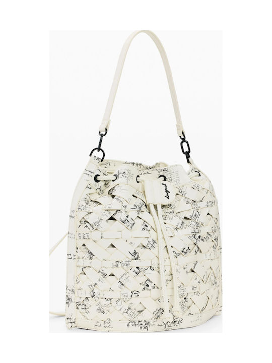 Leather Women's Drawstring Bag White / Black