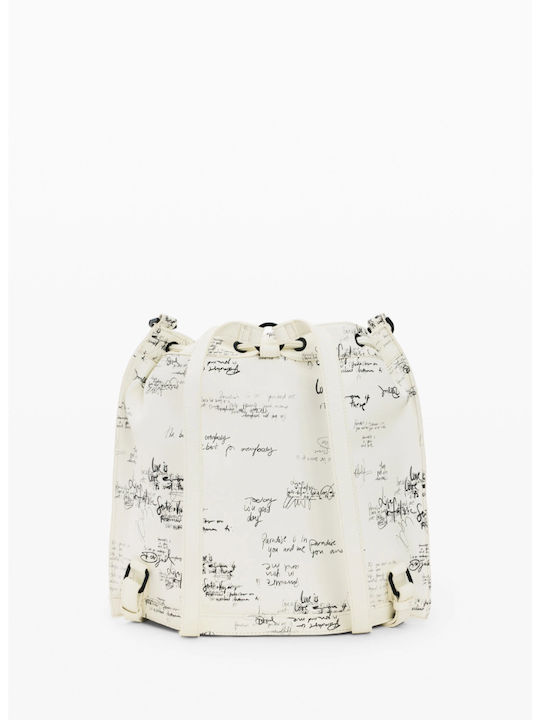 Leather Women's Drawstring Bag White / Black