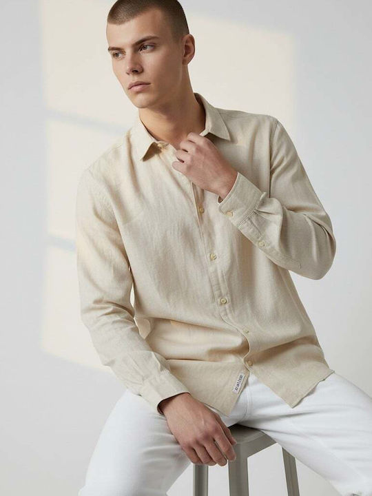 Long Sleeve Linen Shirt Beige