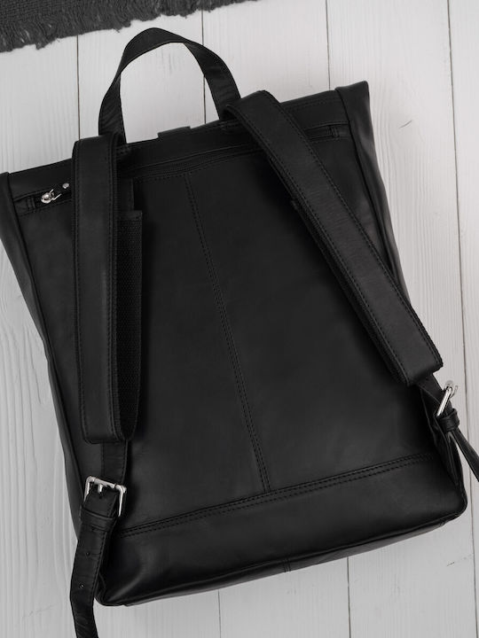 Roll Top Leder Vintage Laptoptasche Urban Schwarz Unisex Ay-32-bl