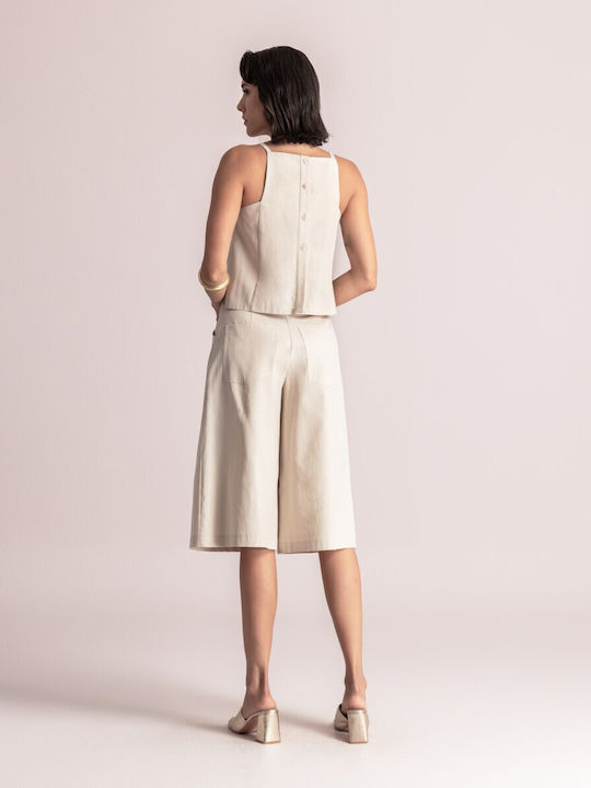 Women's Summer Linen Blouse with Spaghetti Straps Beige