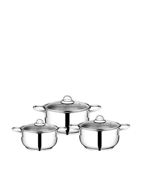 Set De Oale Din Oțel Inoxidabil Cu Mânere Și Capace Din Sticlă Argintii 14cm