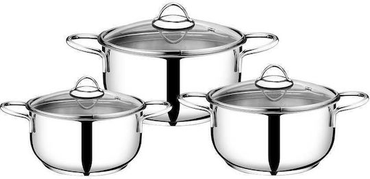 Set De Oale Din Oțel Inoxidabil Cu Mânere Și Capace Din Sticlă Argintii 14cm