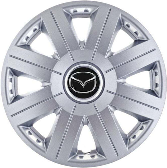 Set of 4 Car Hubcaps 14" Gray with Mazda Brand Logo