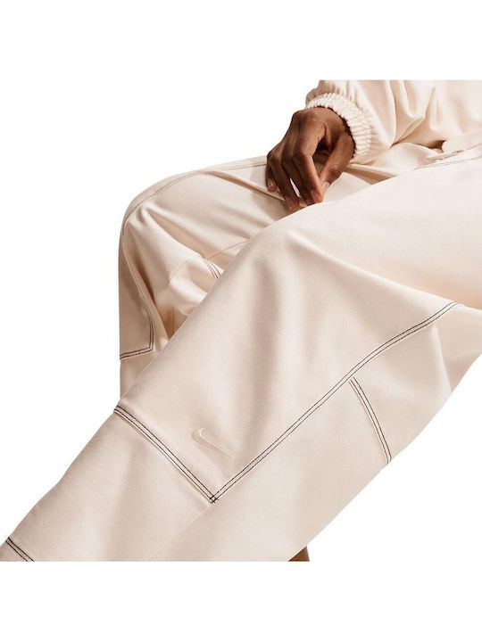 Sportswear Γυναικείο Υφασμάτινο Παντελόνι με Λάστιχο σε Loose Εφαρμογή Εκρού