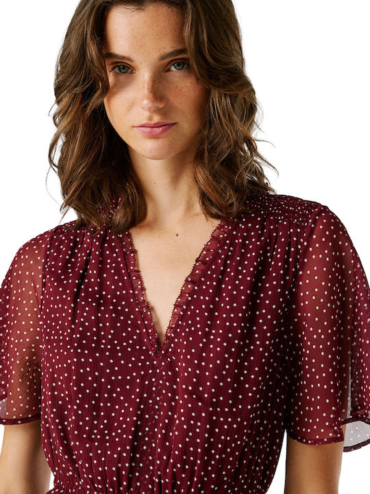 Summer Mini Dress with Ruffles Lotus Red