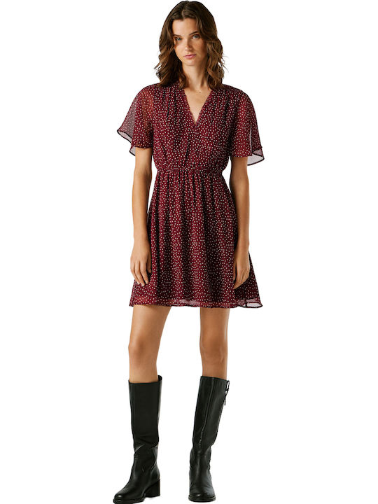 Summer Mini Dress with Ruffles Lotus Red