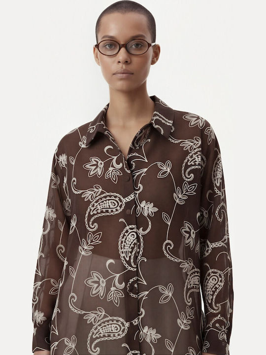 Long Sleeve Women's Shirt Brown 57-02-008B-4