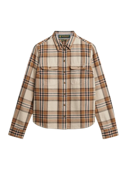 Lumberjack Long Sleeve Women's Shirt B2t Beige Cream Check Checked