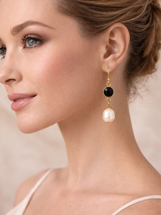 Elegance Σκουλαρίκια με Πέτρες & Πέρλες Μαύρα Elegance Σκουλαρίκια με Πέτρες & Πέρλες Μαύρα