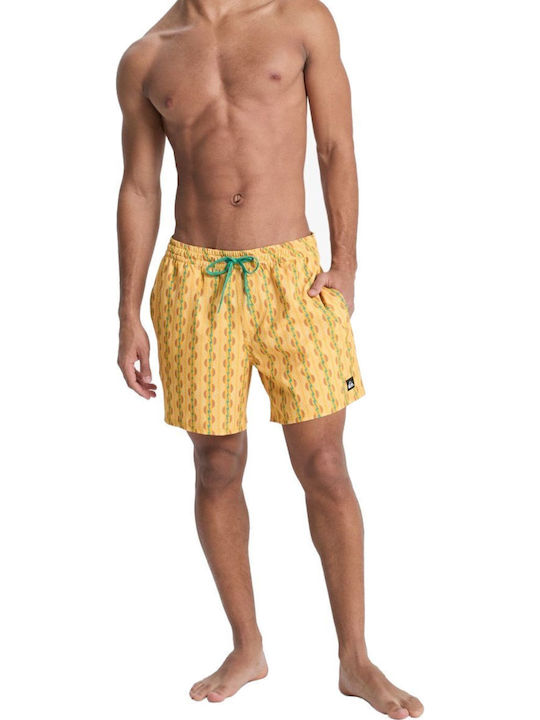 Stretch Men's Swim Shorts Yellow with Patterns