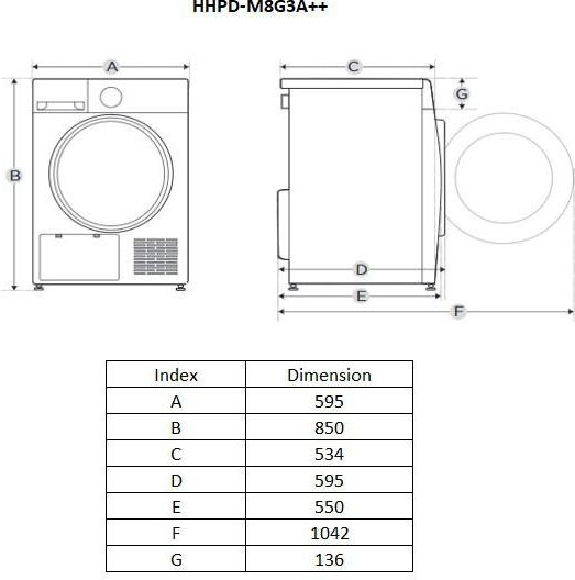 Heinner HHPD-M8G3A++ Uscător de rufe 8kg cu pompă de căldură