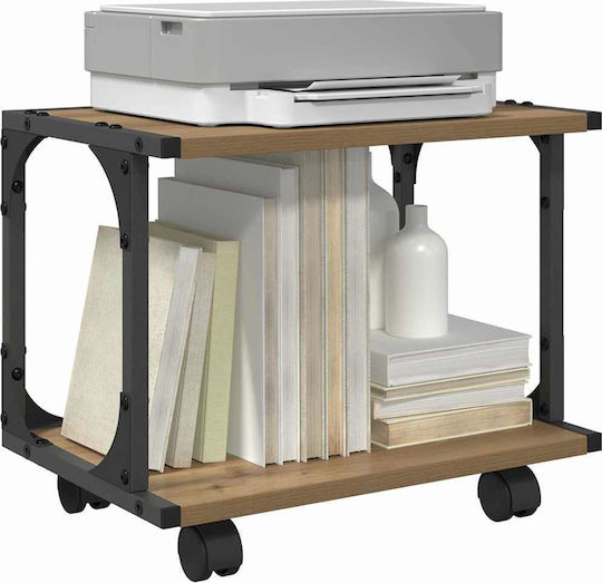 Vidaxl Two-Tier Industrial Printer Stand Mechanical Wood Lockable Wheels Matte Finish 882990