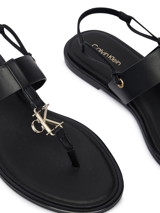 Leather Women's Flat Sandals Black