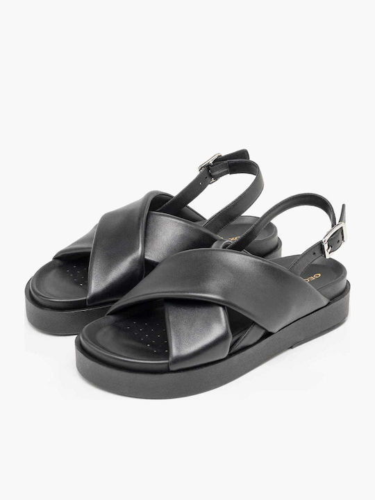 Leather Women's Sandals Flatforms Black