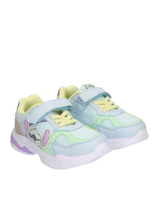 Stitch Kids Sneakers with Hoop & Loop Closure Light Blue